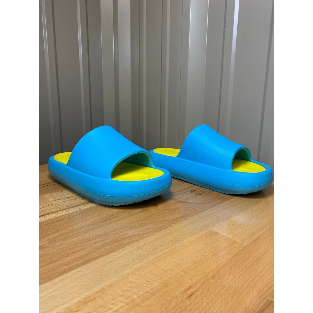 Beach Slides by J/Slides Turquoise/Yellow EVA Squish Women's Size 7 New!